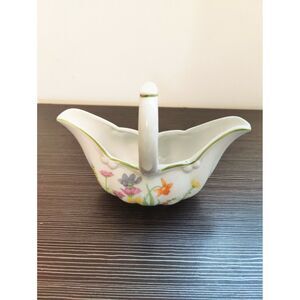 Vintage MANN Day Lily gravy boat basket floral trinket dish collectible